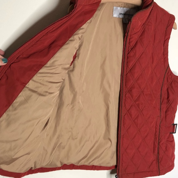 🛍️Orange quilted puffer down vest L Nordstrom Rust Impermeable Platinum - Picture 4 of 6